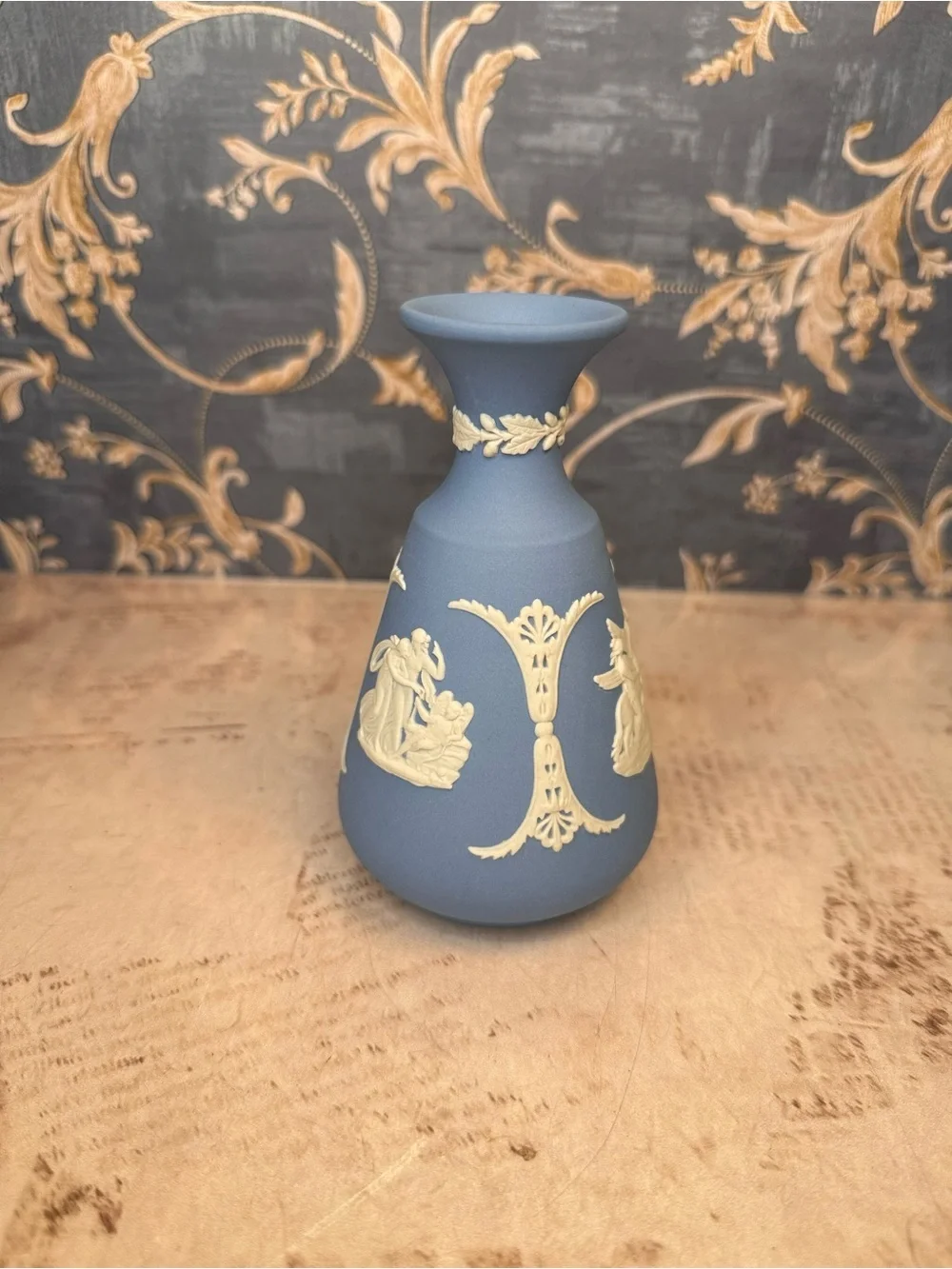 Vintage Wedgwood Jasperware Pale Blue Bud Vase England Classical Relief
